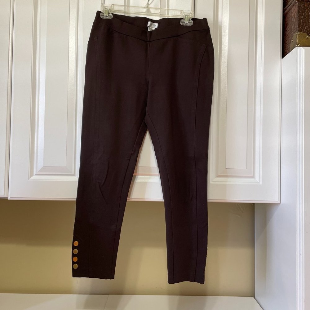Cache Women Brown Stretch Active Pullup Elastic Waist Pants Capri Cropped Lg